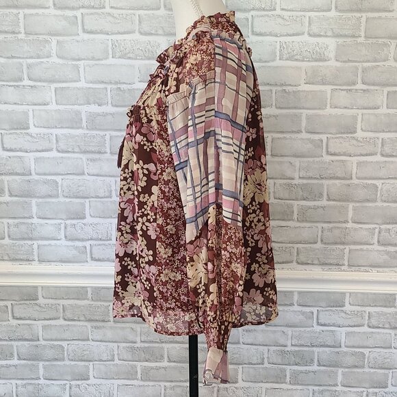 Miss Me Floral Balloon Sleeve Blouse Top Boho Western Coastal Cowgirl Sheer Sm - Picture 4 of 8